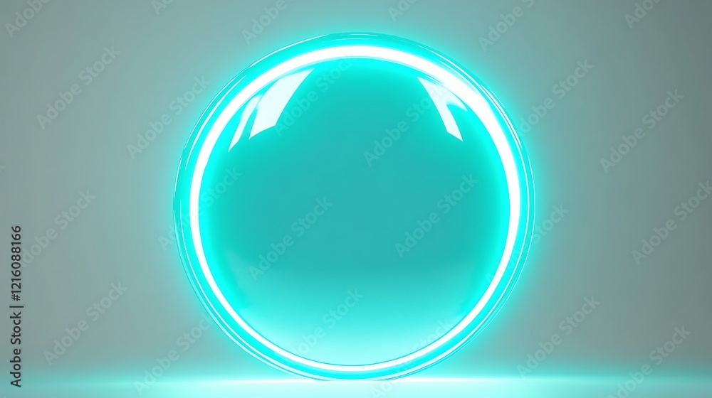 A glowing turquoise circle icon shining against a white canvas A glowing turquoise circle icon shining against a white canvas