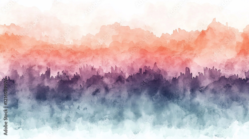 Fototapeta premium Abstract Watercolor Landscape: Misty Mountains in Serene Hues