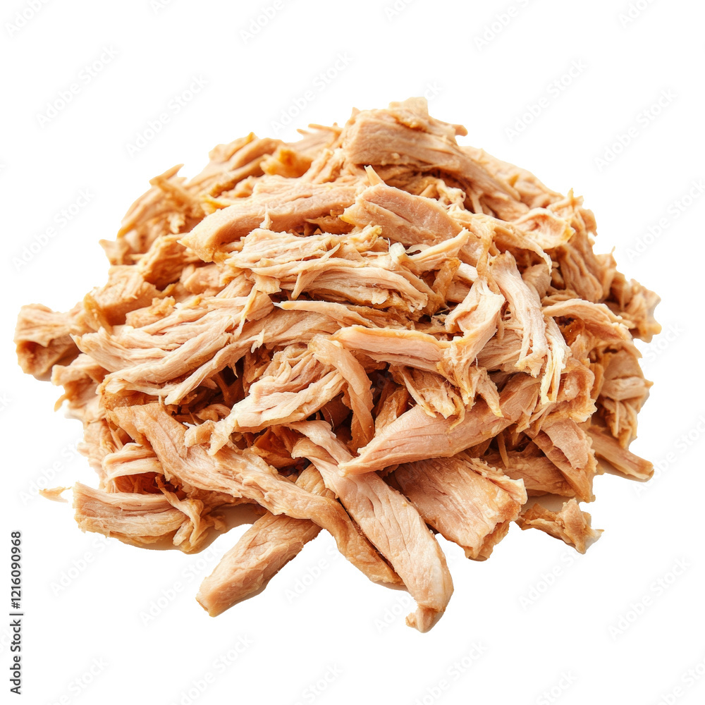 Shredded pork pile isolated on white background with texture AI generative Shredded pork pile isolated on white background with texture AI generative