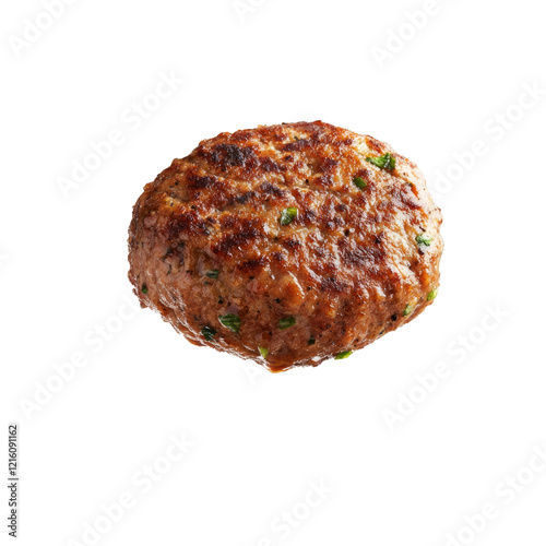 Juicy meat cutlet floating in the air facing the camera AI generative photo