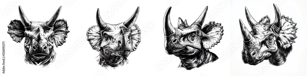 Obraz premium detailed pencil drawing of Triceratops showcasing unique features and expressions
