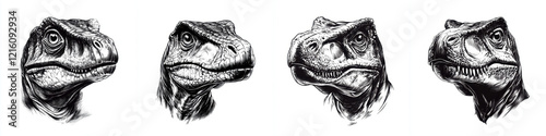 detailed pencil drawing of Ceratosaurus heads showcasing unique features and expressions photo