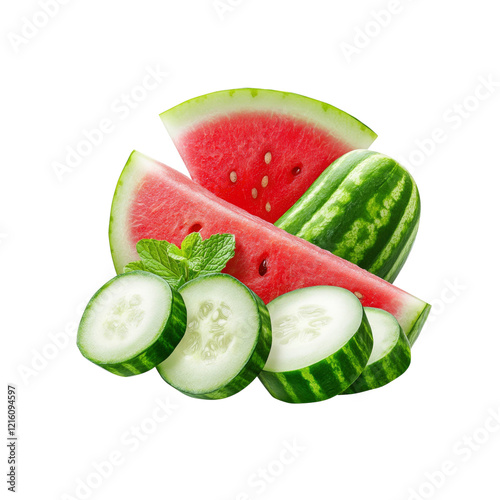 Juicy Watermelon and Refreshing Cucumber Slices with Mint