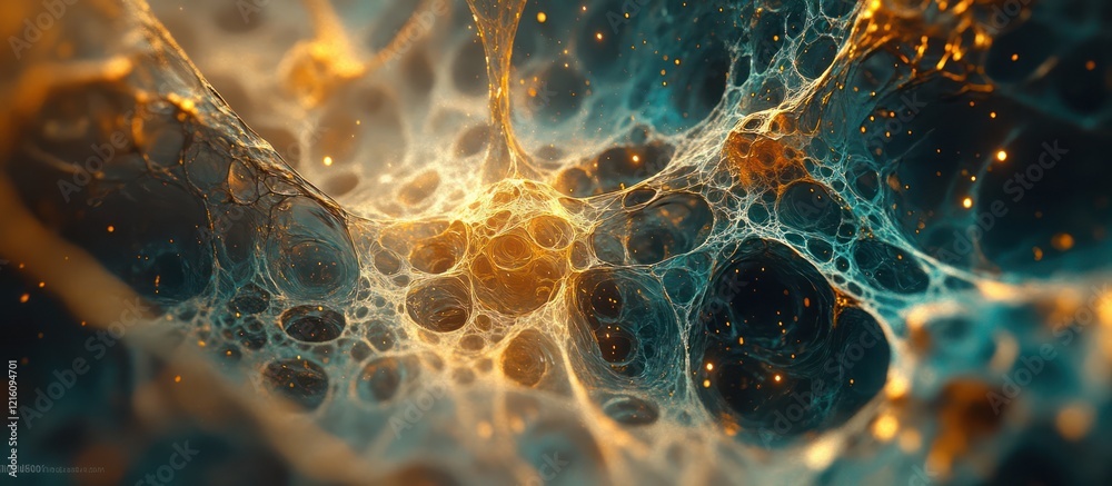 Fototapeta premium Golden network, digital art, cosmic background, abstract