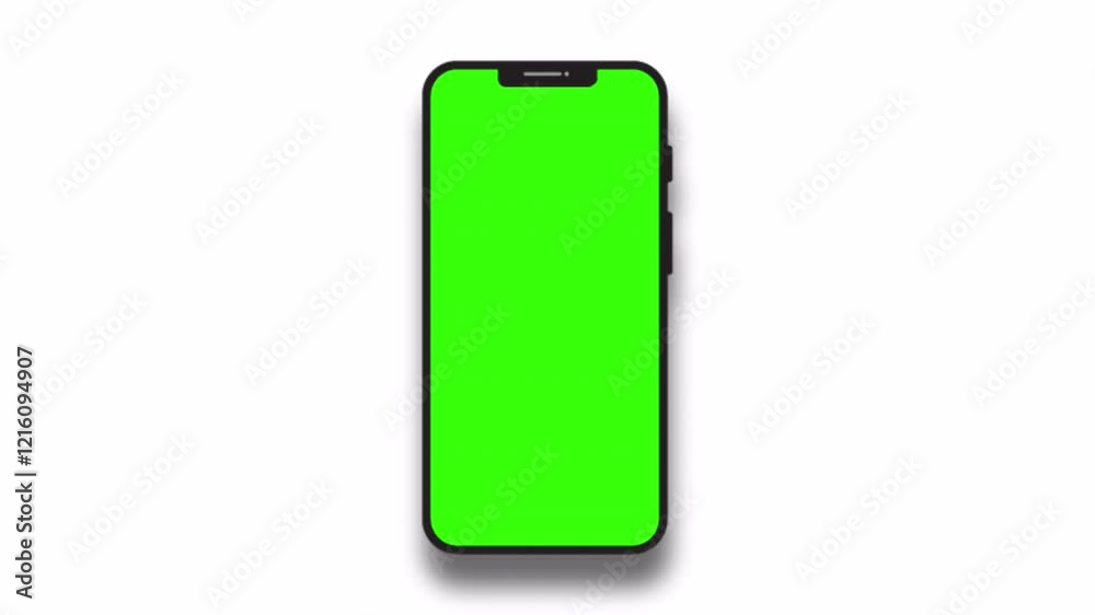 smartphone mobile mockup green screen zoom out animation on white background, smartphone with front view green screen.