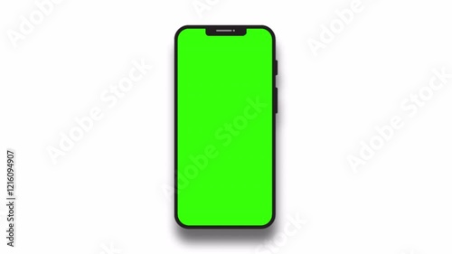 smartphone mobile mockup green screen zoom out animation on white background, smartphone with front view green screen.