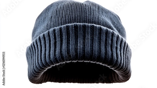 Gray Knitted Beanie Hat: A Close-Up Studio Shot