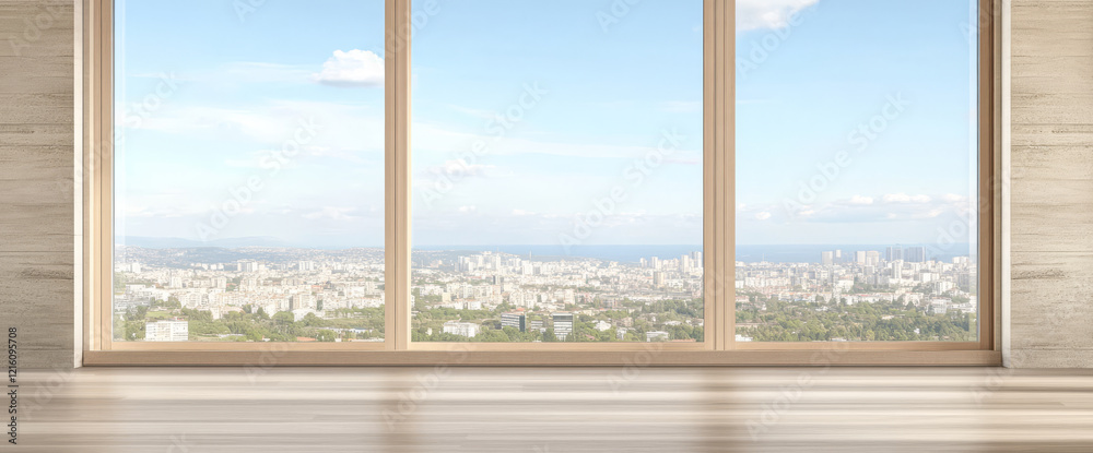 Expansive city view from a modern apartment window overlooking a vibrant skyline Expansive city view from a modern apartment window overlooking a vibrant skyline