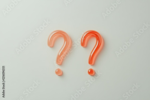 two bold red question marks against clean white background symbolizing curiosity and unanswered queries photo