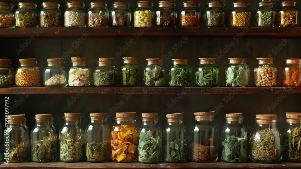 Organic herb idea in a handcrafted glass bottle. Organic herb idea in a handcrafted glass bottle.