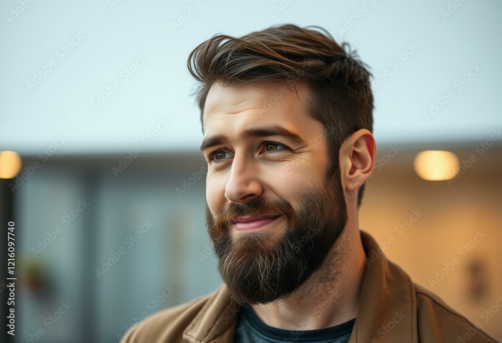 Fototapeta premium Portrait of a man with beard, contemplative expression