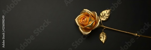 A single gold-foil rose elegantly placed on a matte black background, exuding luxury and sophistication