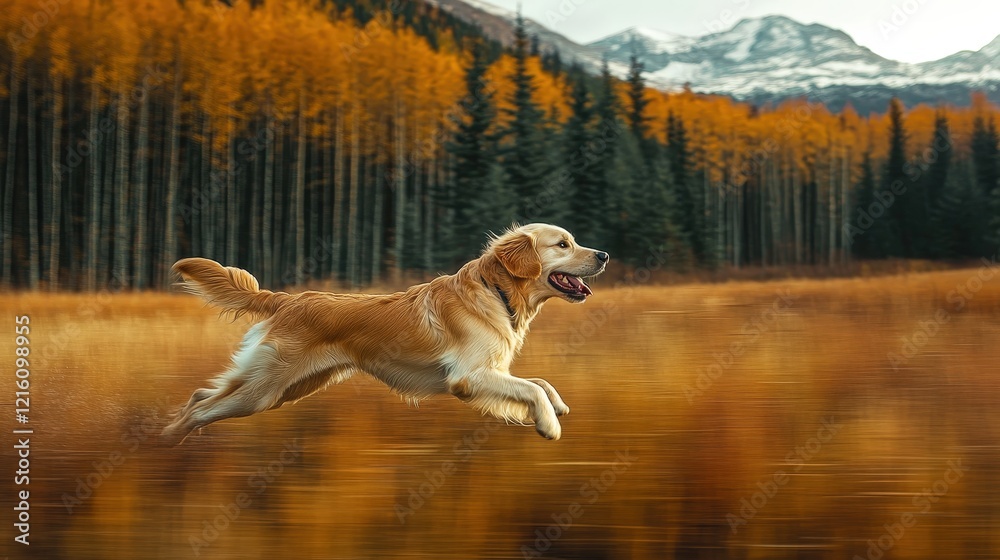 Golden Retriever Joyfully Running Through Autumn Landscape Golden Retriever Joyfully Running Through Autumn Landscape