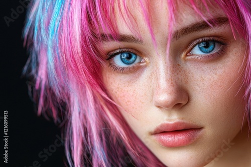 Wallpaper Mural Close-up portrait of a young woman with pink and blue hair Torontodigital.ca