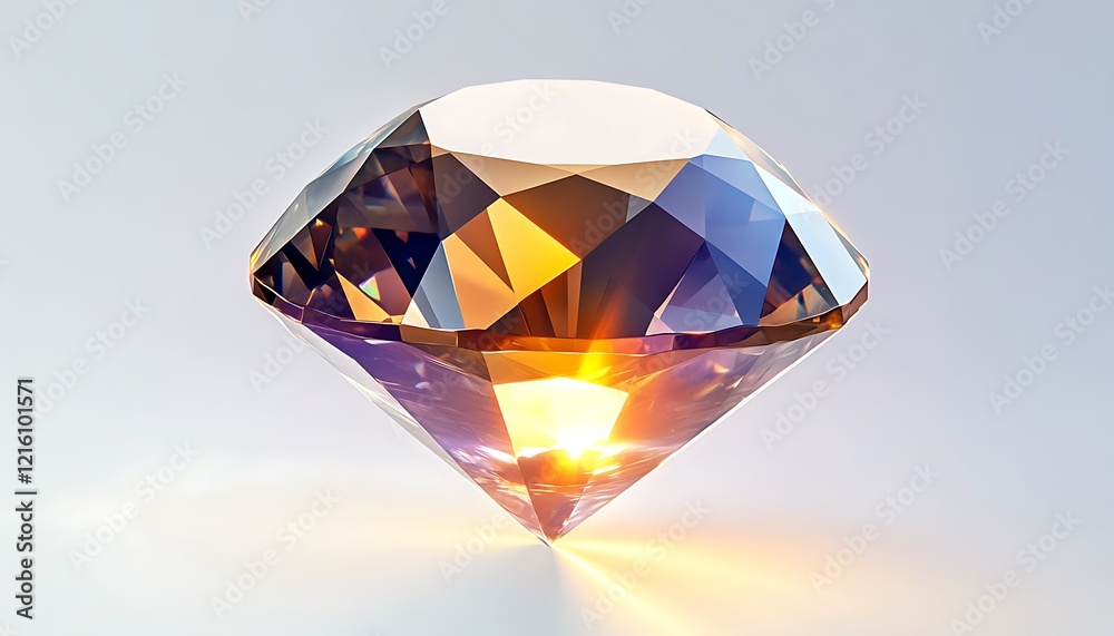 A floating crystal-clear diamond icon on a white background reflecting light A floating crystal-clear diamond icon on a white background reflecting light
