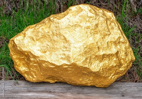 Large gold nugget on wooden surface