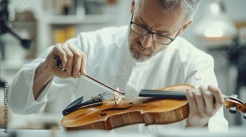 a man playing a violin in a laboratory