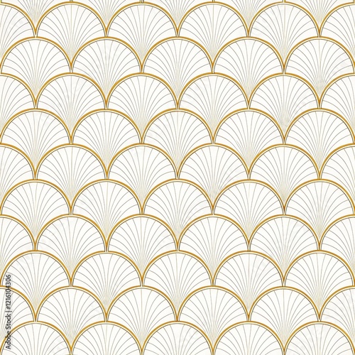 Gold and White Art Deco Fan Pattern Seamless Design, art deco, geometric pattern Art Deco, Seamless Pattern