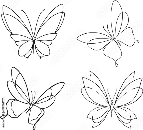 A set of patterns with butterflies minimalist vector illustration	