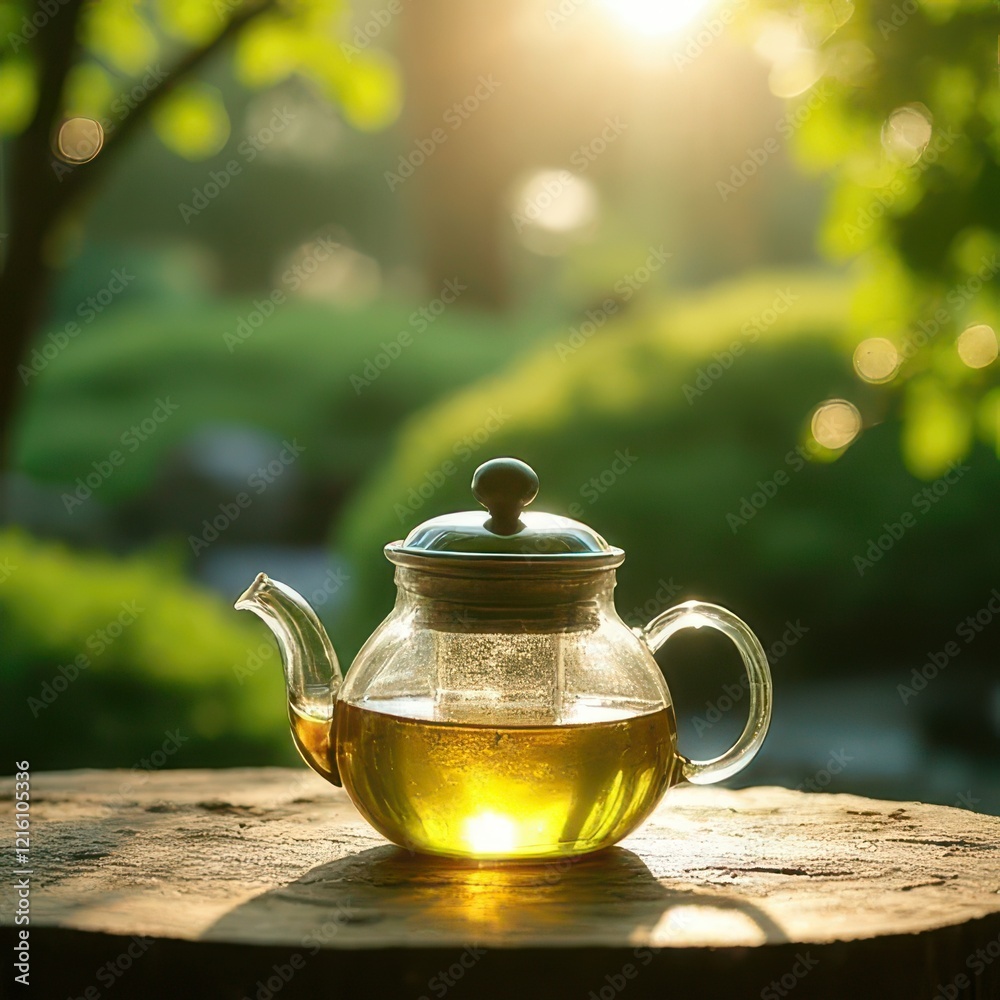 Tranquil Outdoor Matcha Tea Scene with Zen Garden Ambiance Tranquil Outdoor Matcha Tea Scene with Zen Garden Ambiance