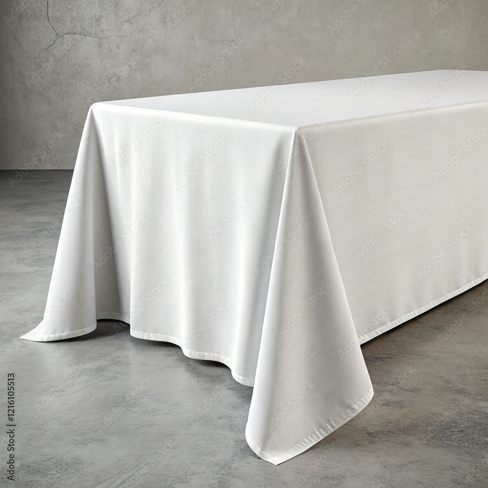 Fototapeta premium White Rectangular Tablecloth on Concrete Floor 3D Render, Minimalist Composition, Clean Design, Table Setting Table linen, 3D rendering