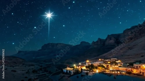 Nighttime Bethlehem, Star of Bethlehem Over Ancient City 4K Video V3