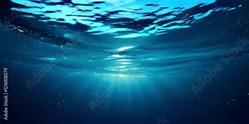 Serene Deep Ocean Scene with Sunbeams, Bioluminescence, and Marine Life 4K Video V3