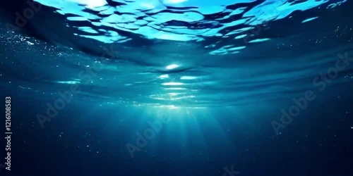 Serene Deep Ocean Scene with Sunbeams, Bioluminescence, and Marine Life 4K Video V2