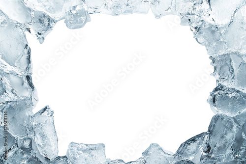 Frame made of blue ice with empty center, isolated on transparent cutout background