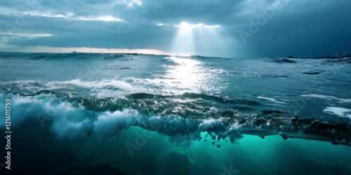 Stormy Ocean Wave with Turquoise Water and Dramatic Sky Motion Video V2