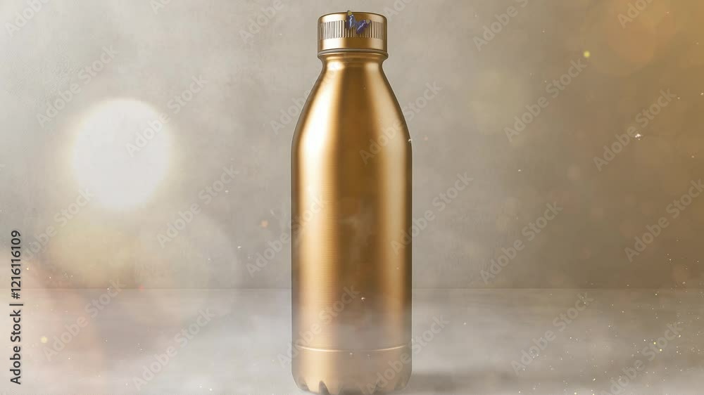 reusable empty gold colored metal water or coffee bottles seamless looping overlay 4k virtual video animation background