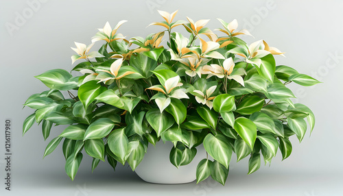 Peperomia obtusifolia in white pot, indoor plant, home decor, minimalist background, for website design photo