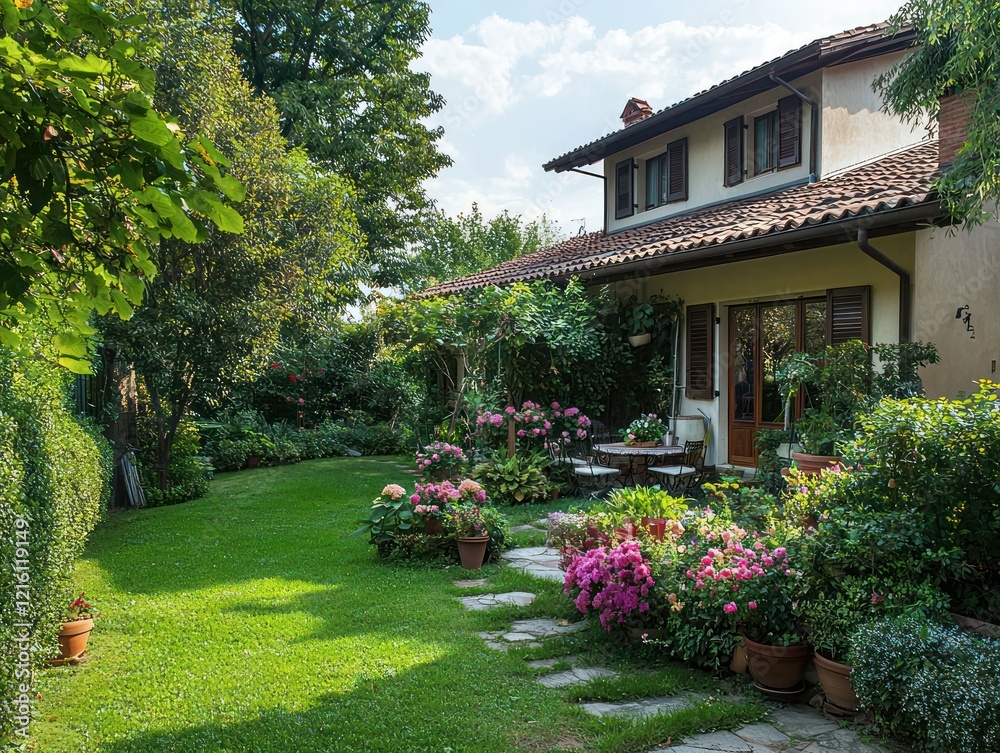 Fototapeta premium Family house with a beautiful garden setting