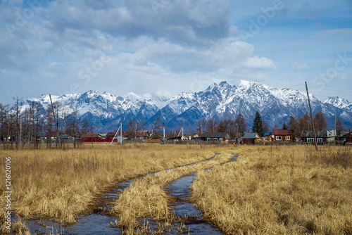 Russia. Beautiful scenery of the northernmost desert in the world. View of the Kodar Ridge. Chara sands. The region of baikaL Kodar National natural park.
