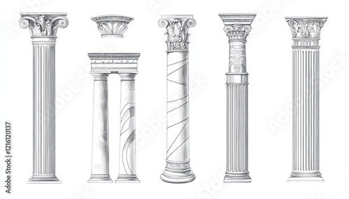 Detailed drawings different column styles from classical architecture