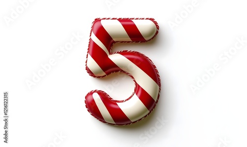 Red Candy Cane Five, Isolated, White Background, Festive photo