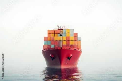 Red Cargo Ship Afloat on Calm Water