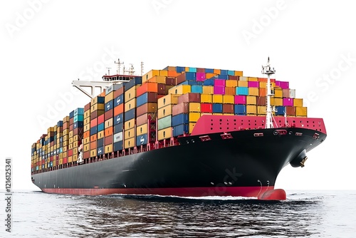 Massive Cargo Ship Loaded with Colorful Containers at Sea