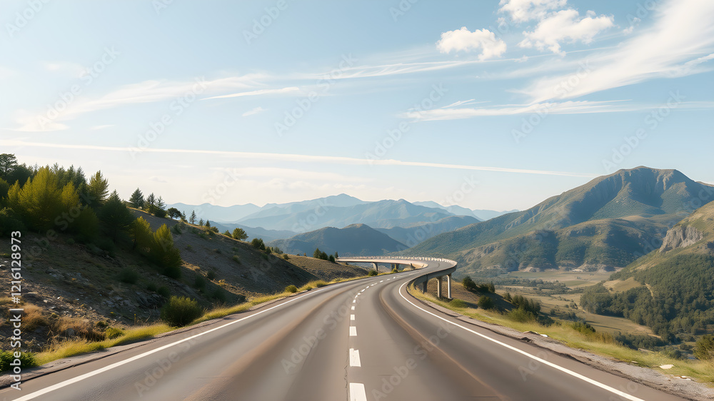 Naklejka premium Empty asphalt road leading to the mountain. Generative AI