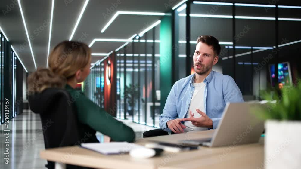 Two People Talking At Meeting