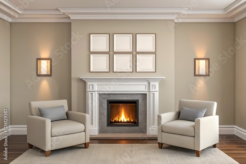 Stylish and Comfortable Living Room Featuring Wall Frame Mockup and Modern Neutral Decor.