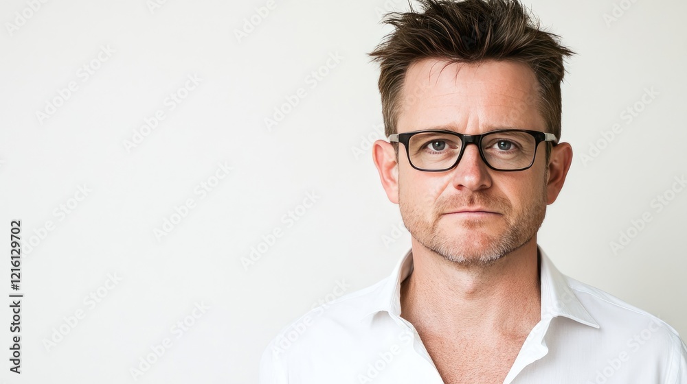 Business Strategist Adjusting Glasses Modern Office Portrait Professional Setting Serious Expression Business Strategist Adjusting Glasses Modern Office Portrait Professional Setting Serious Expression