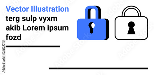 Two padlocks, one in blue and one in black, symbolize security and privacy. Ideal for cybersecurity, data protection, online safety, secure communication, digital trust, information security