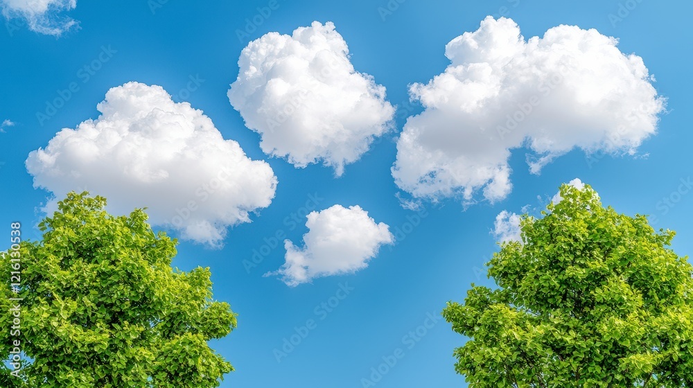 Group of green trees under a clear blue sky with a few clouds in the background Group of green trees under a clear blue sky with a few clouds in the background