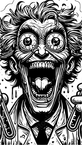 mad psycho doctor silhouette illustration tattoo, tattoo design, random tattoo design, all hand tattoo design, tattoo sketch,