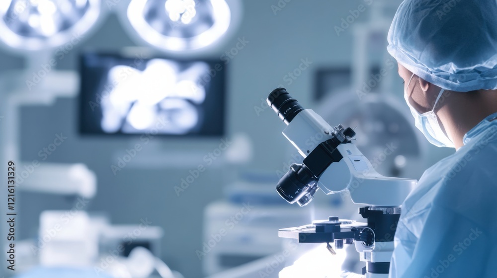 custom made wallpaper toronto digitalA close-up of a healthcare professional using a high-precision surgical microscope with a clean, bright operating room in the background, Precision style
