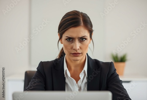 Portrait of a disapproving female executive in a modern office