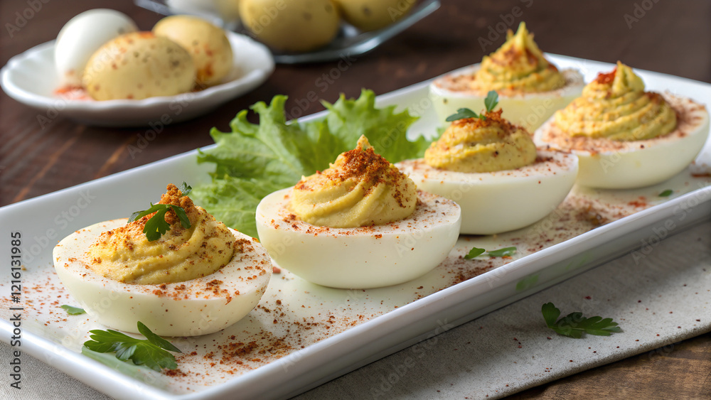 Gourmet deviled eggs with elegant garnishes Gourmet deviled eggs with elegant garnishes