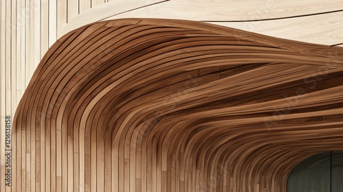 Wooden curve line details in modern architecture