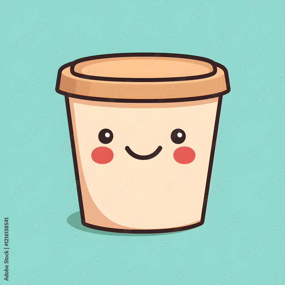 Cartoon coffee cup with a smiling face and a pastel background, presenting a cheerful and playful design, suitable for branding, advertising, or projects related to children or lighthearted themes. Cartoon coffee cup with a smiling face and a pastel background, presenting a cheerful and playful design, suitable for branding, advertising, or projects related to children or lighthearted themes.